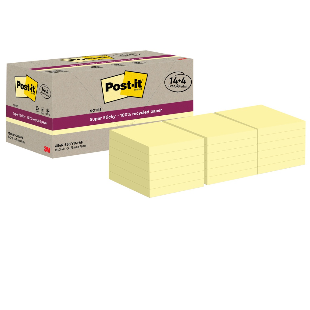 Cf. 14+4pz blocco 70fg Post-it®SuperSticky Green 76x76mm 654R-SSCY14+4 giallo
