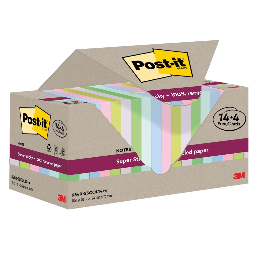 Cf 14+4pz blocco 70fg Post-it®SuperSticky Green 76x76mm 654R-SSCOL14+4 pastello