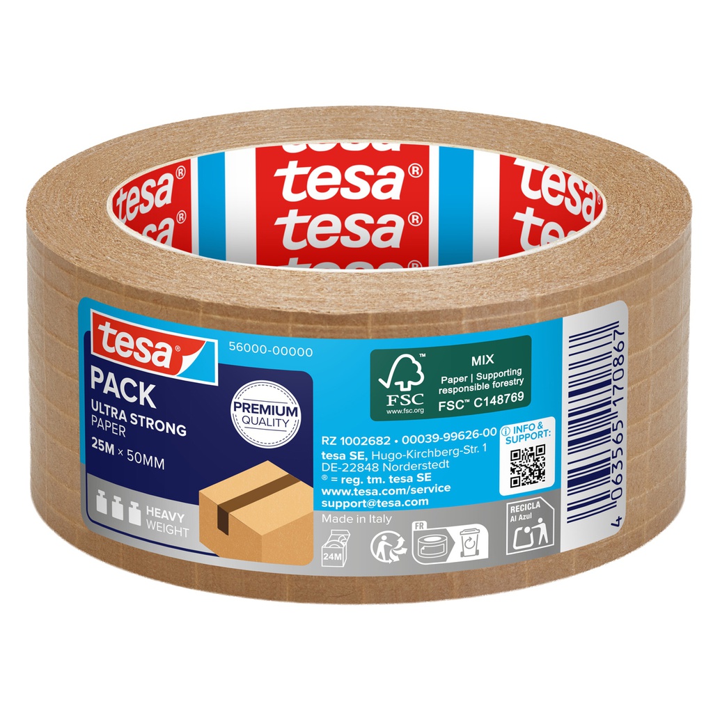 Nastro adesivo 25mt x 50mm Tesapack Paper ultra strong ecoLogo avana Tesa