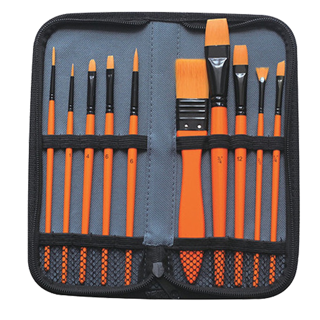 Astuccio 10 pennelli in sintetico assortiti per acrilico DOM