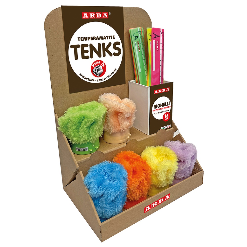 Display VoilA' 24 temperamatite Tenks Peluche+24 righe 16cm col.ass. Arda