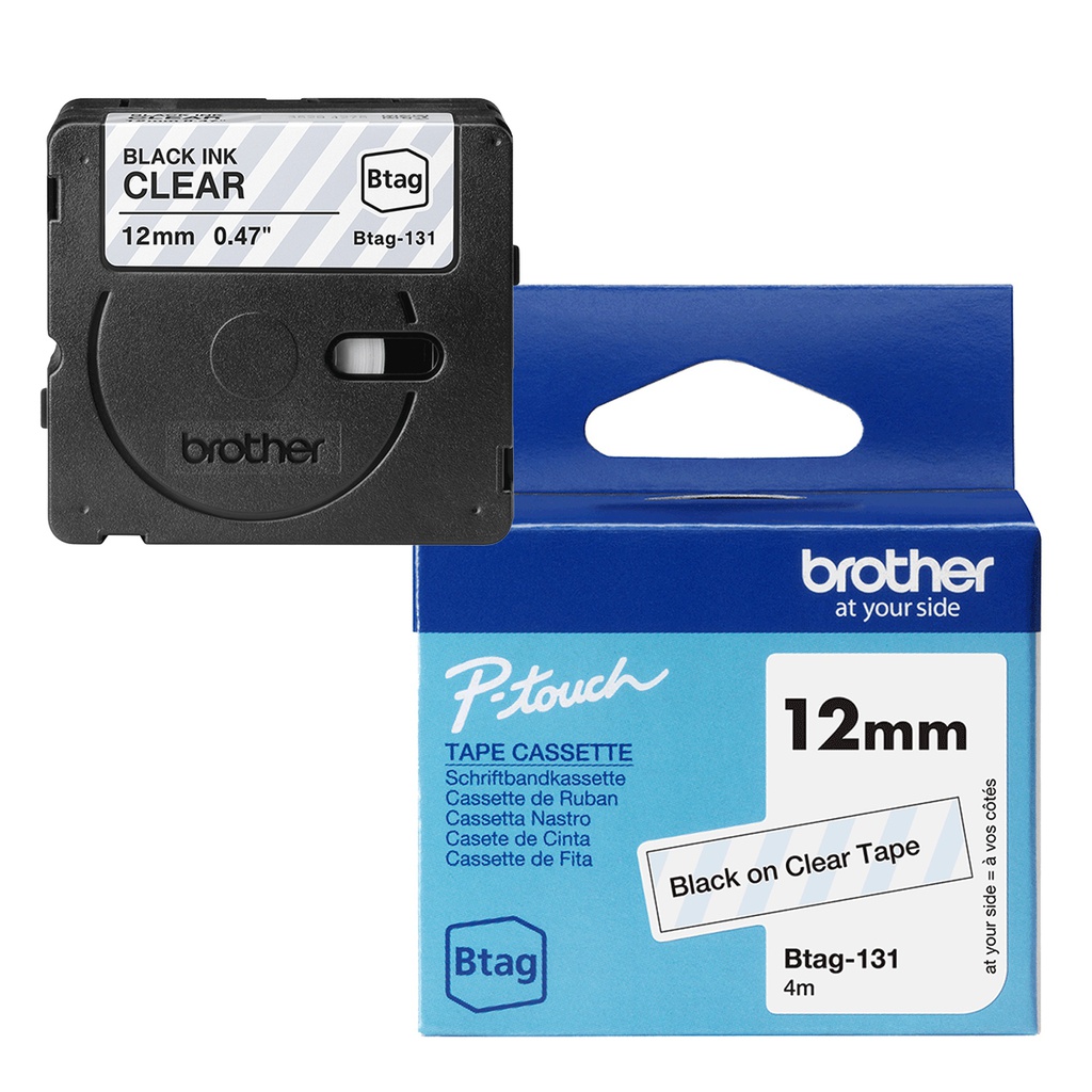 Brother Nastro BTAG131 da 12MM nero su trasparente - lunghezza 4 mt