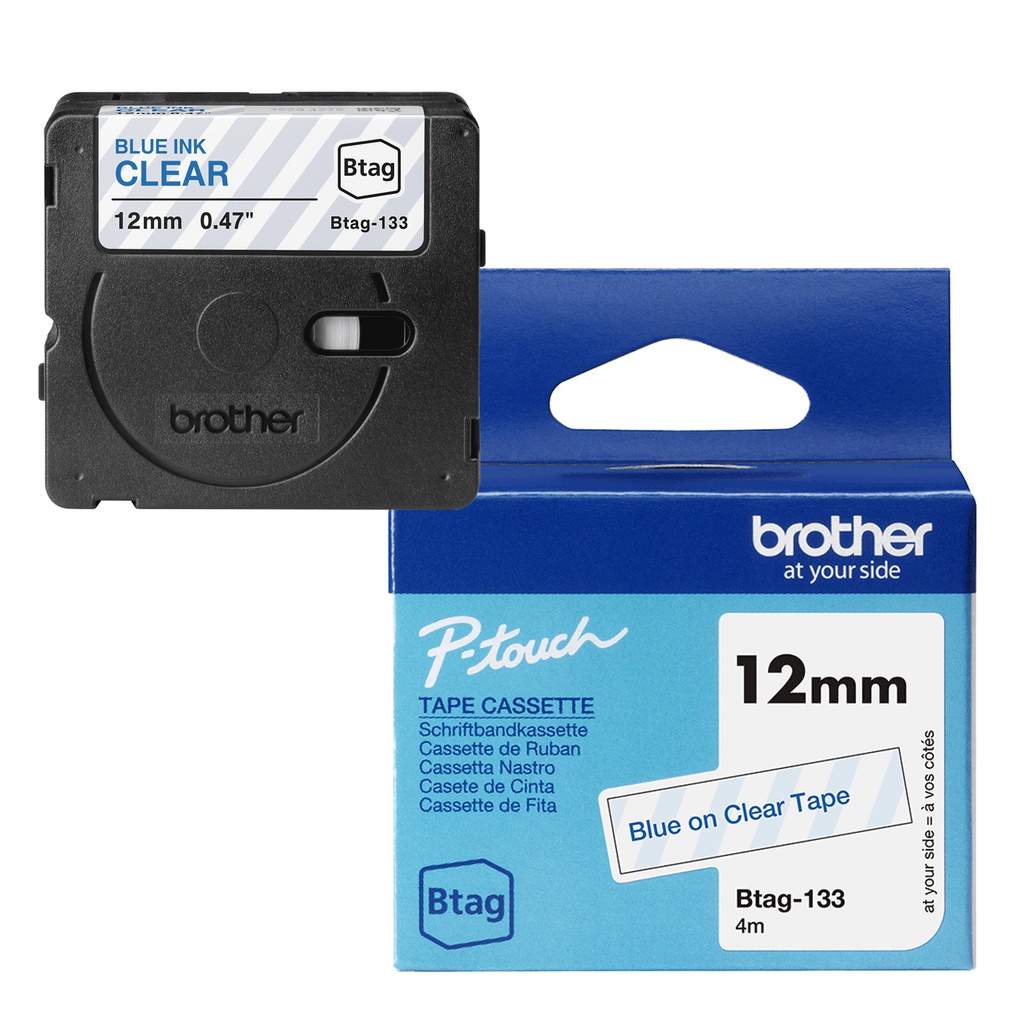 Nastro BTAG133  da 12MM blu su trasparente - lunghezza 4 m