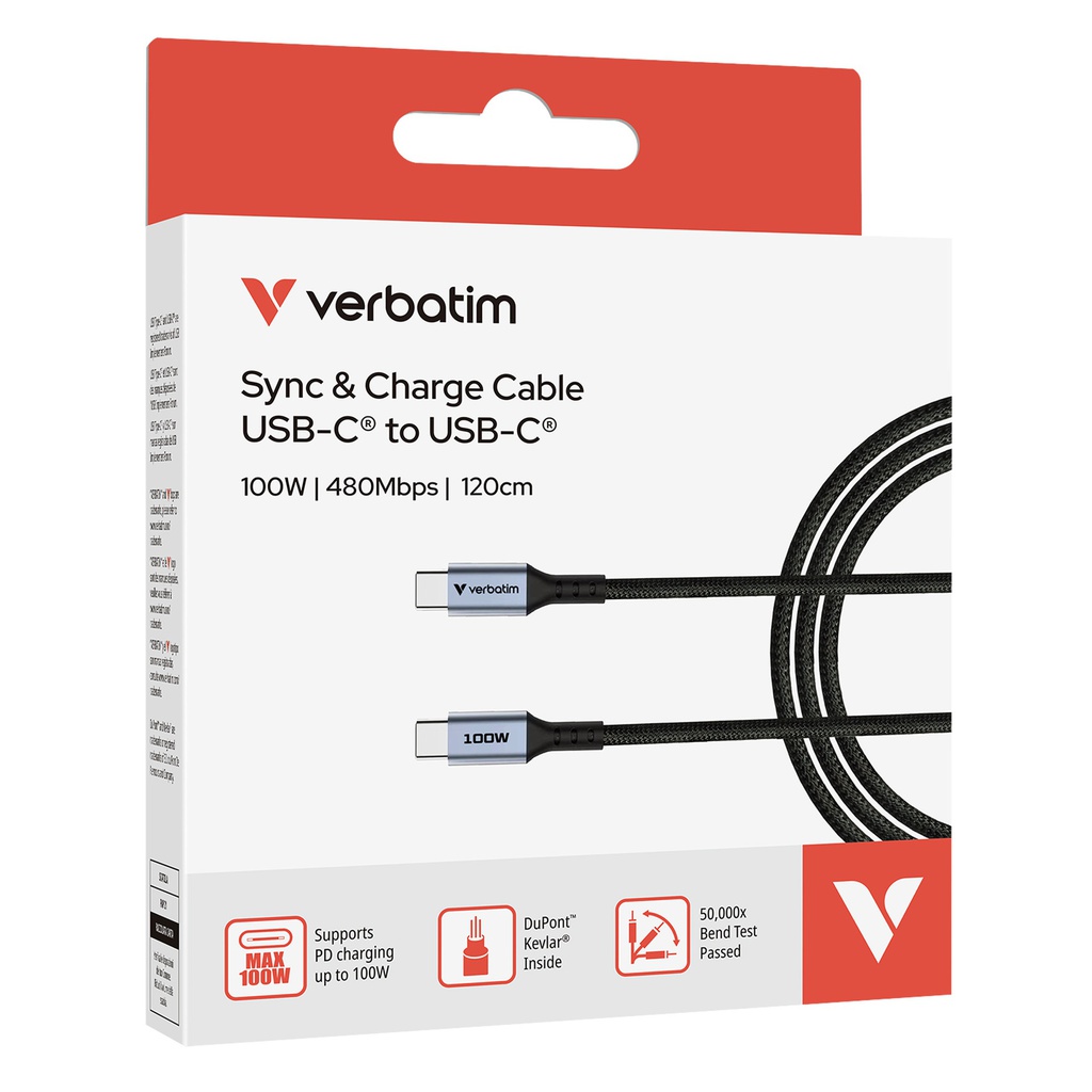 Verbatim Cavo di sincronizzazione e ricarica da USB-C to USB-C _100W_120 cm