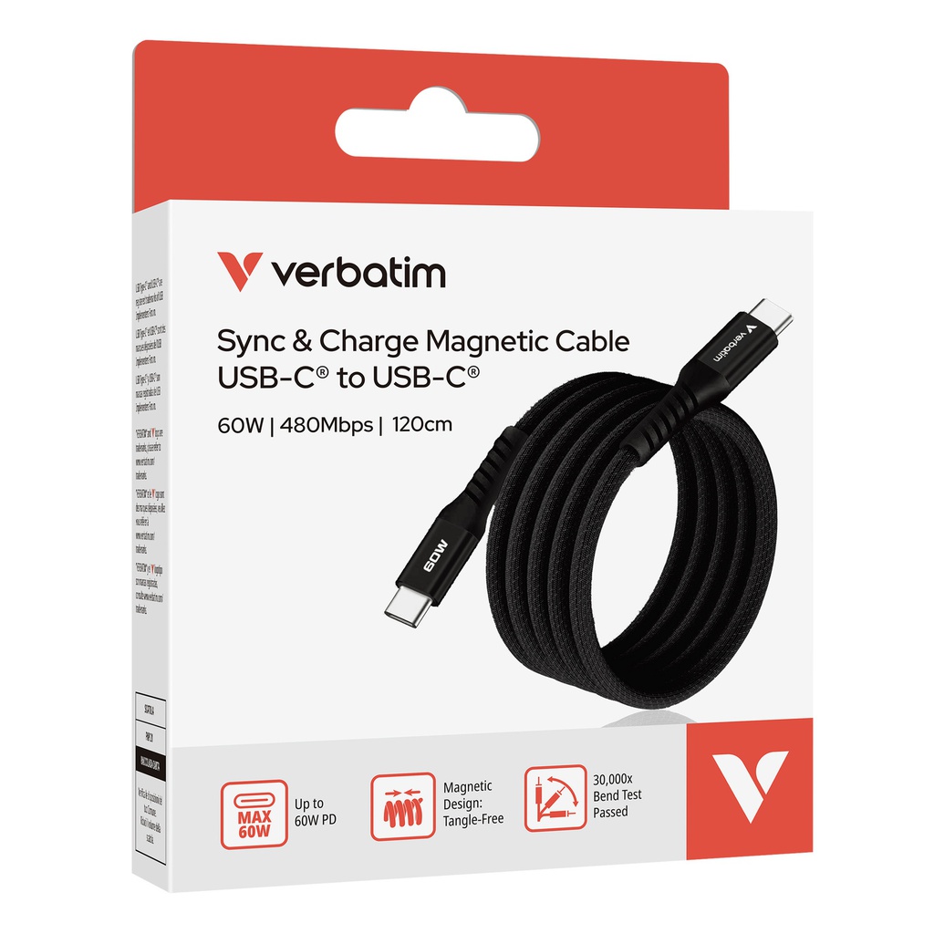 Verbatim Cavo Magnetico Sync  Charge USB-C to USB-C 60W  120 cm_Nero