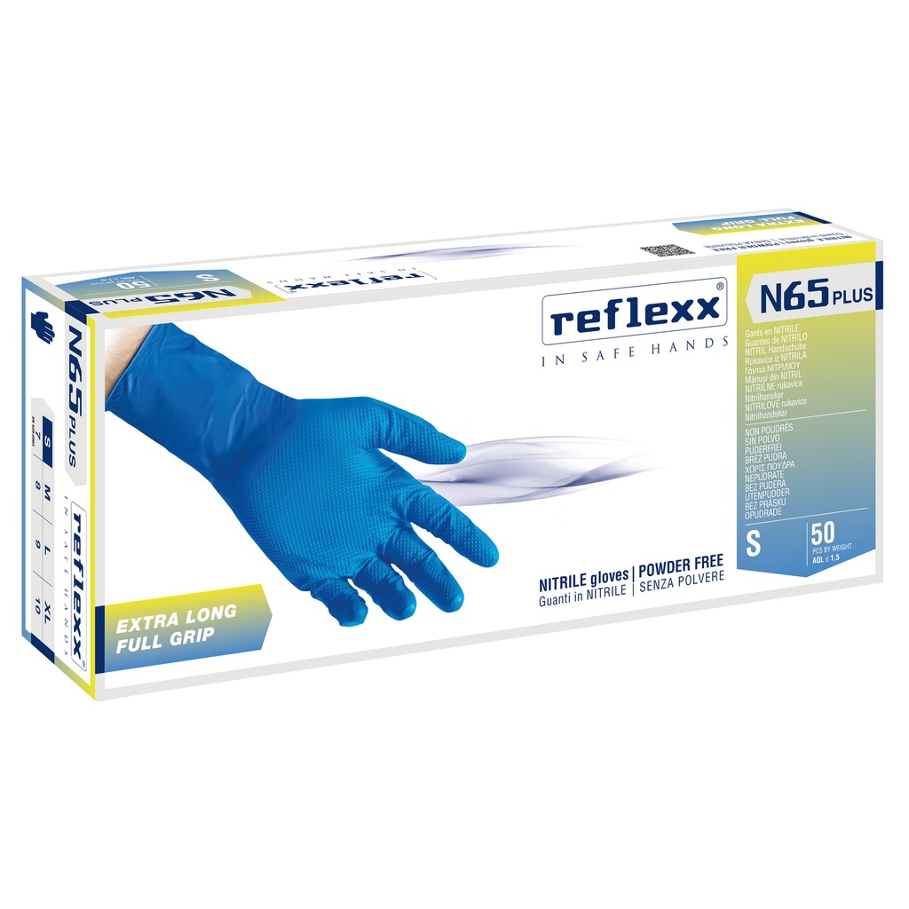 Conf 50 Guanti in nitrile N65 Plus s/polvere taglia S blu Reflexx (delist