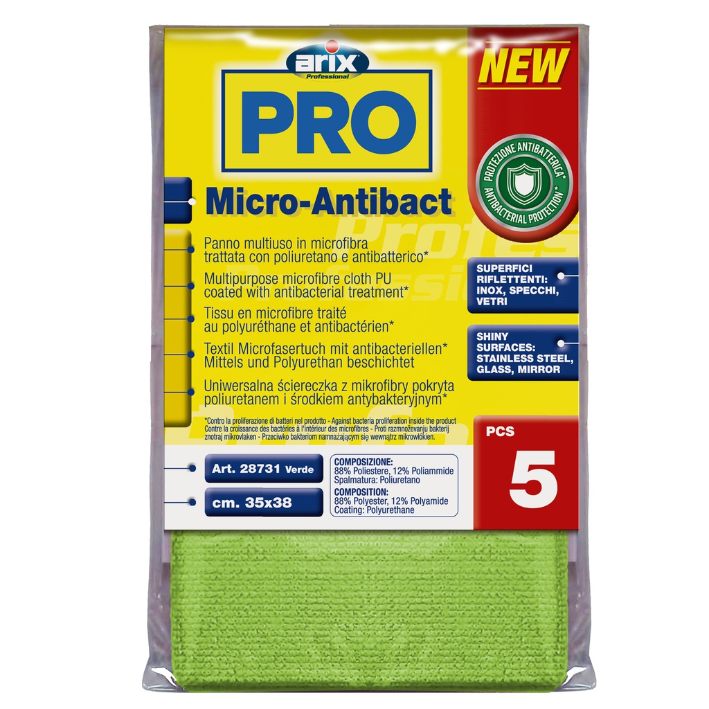 Conf 5 Panni multiuso Micro-Antibact 35x38cm verde Arix
