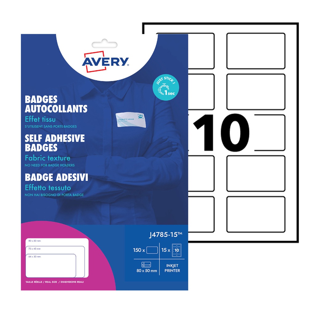Etichette badge in seta acetata  80x50mm (10et/fg 15fg - inkjet Avery