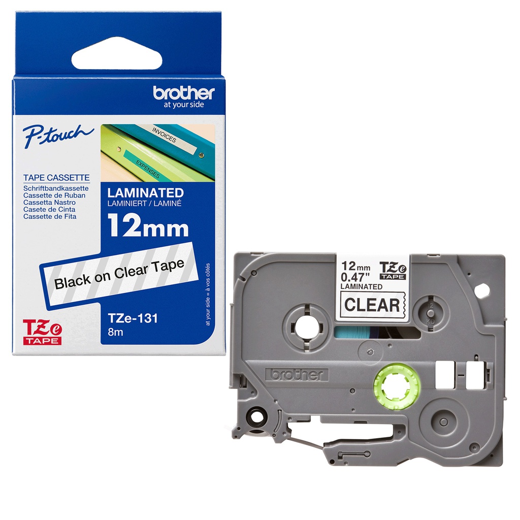 Brother Nastro Laminato da 12 mm x 4mt Nero/Trasparente- TZE131S