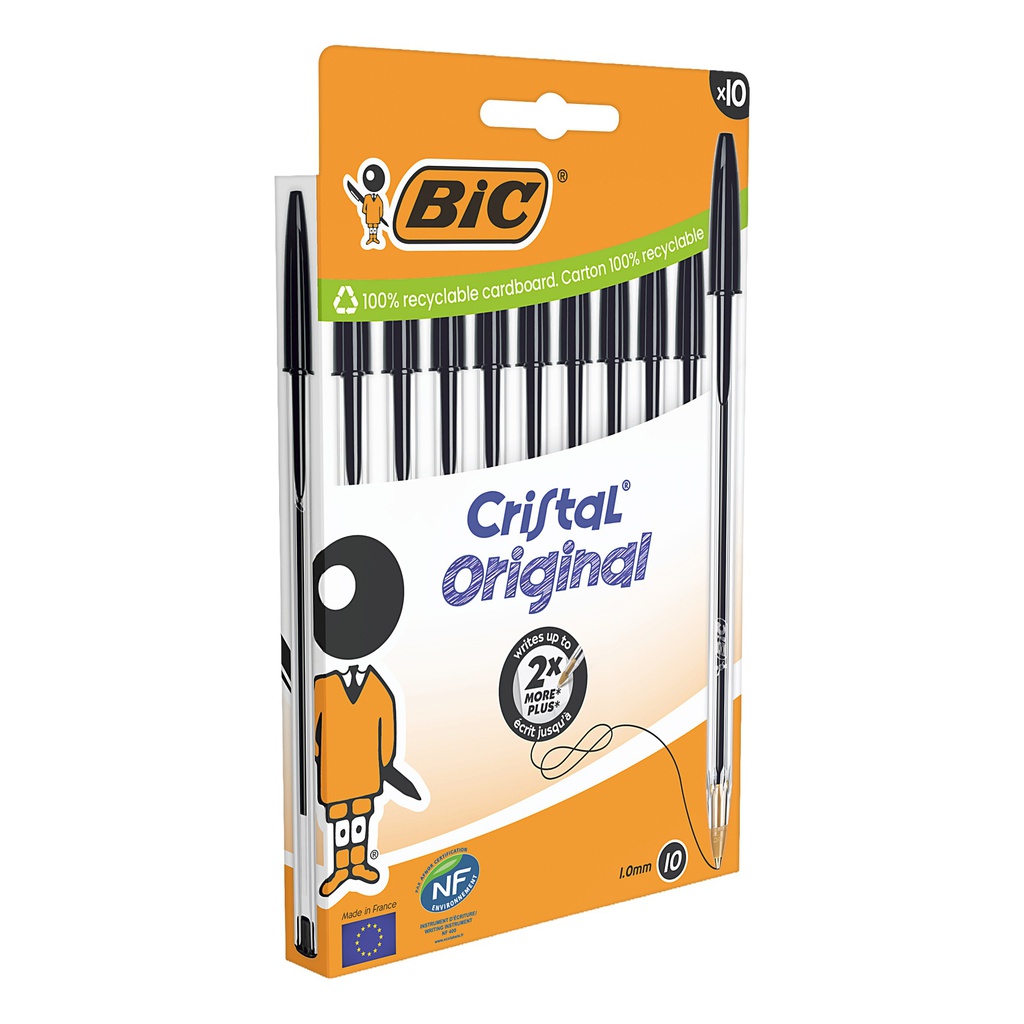 Scatola 10 penne sfera Cristal Original punta 1,0mm nero Bic