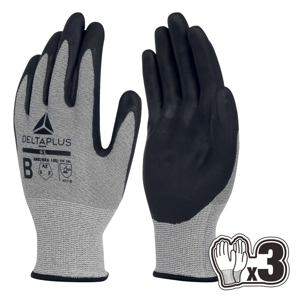Pack 3 paia di guanti ANTITAGLIO VENICUTB07 Tg.08 grigio