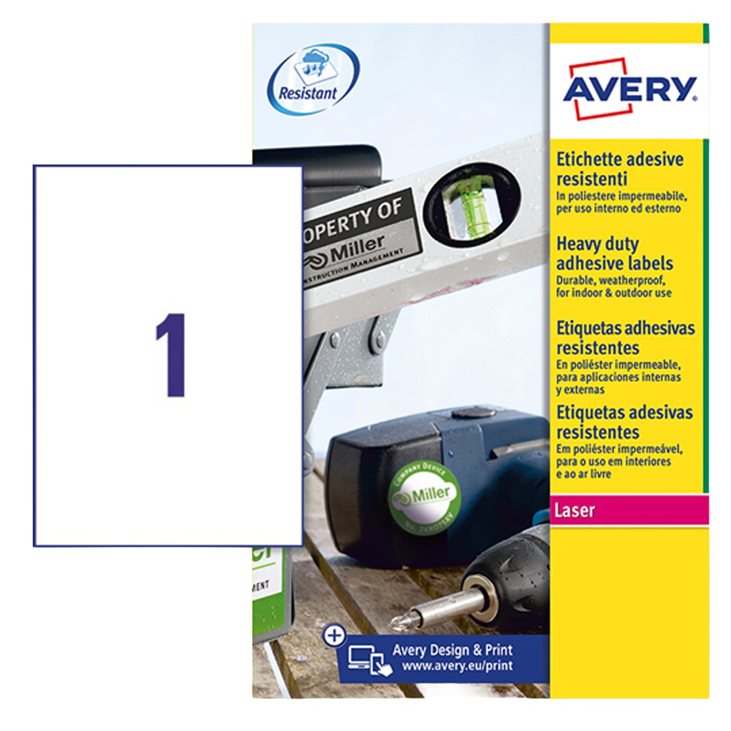 Poliestere adesivo L4775 bianco 8fg A4 210x297mm (1et/fg laser Avery