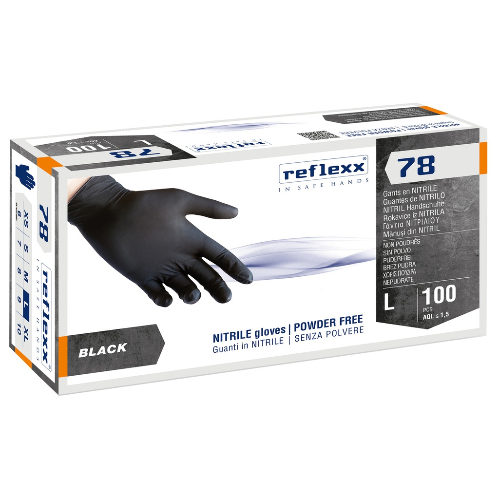 Conf 100 Guanti in nitrile R78 s/polvere tg L nero Reflexx