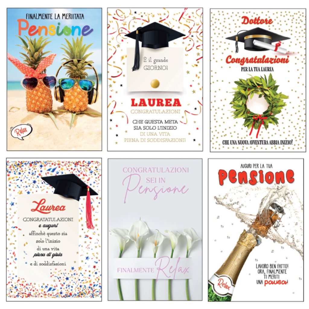 Biglietto Laurea/Pensione con glitter fantasie assortite Rex Sadoch