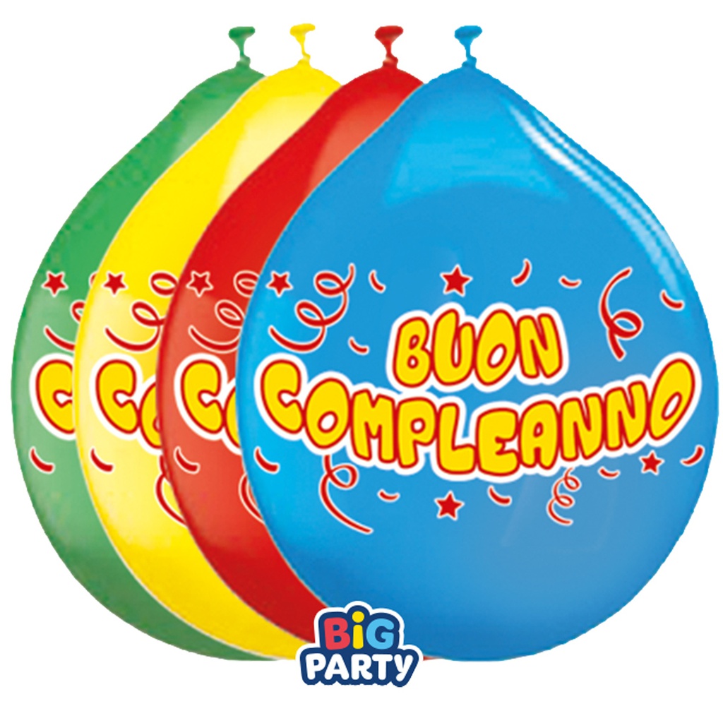 Busta 10 palloncini in lattice D26cm Buon compleanno Big Party