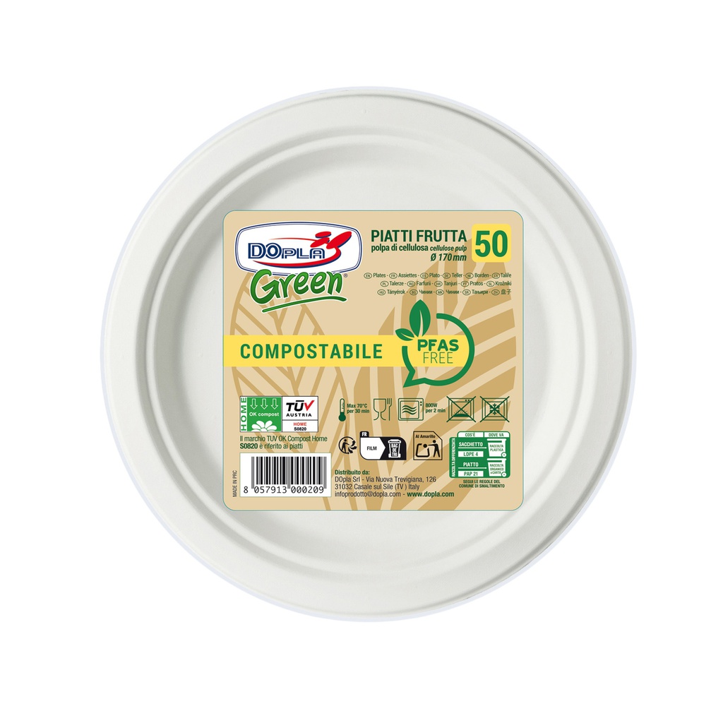 50 Piatti frutta D170mm biodegradabili e compostabili Dopla Green