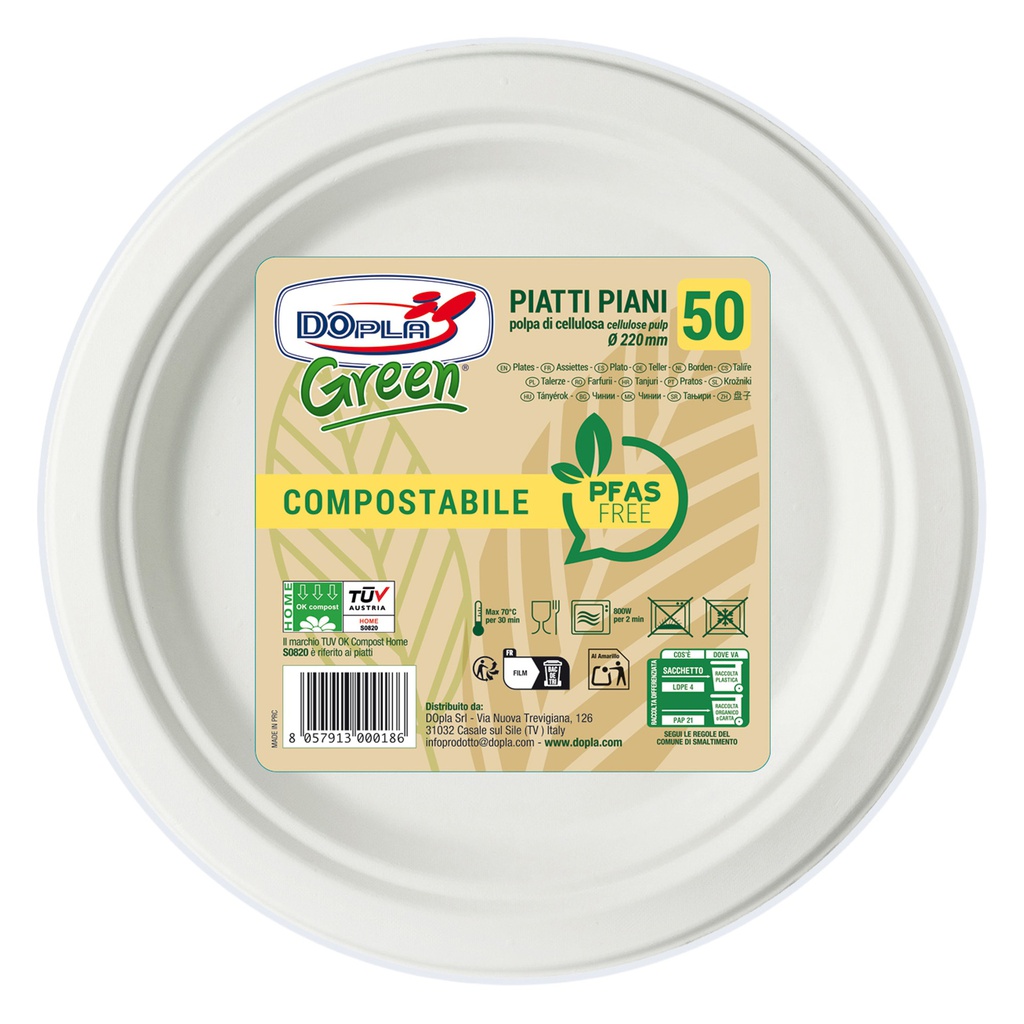 50 Piatti piani D220mm biodegradabili e compostabili Dopla Green