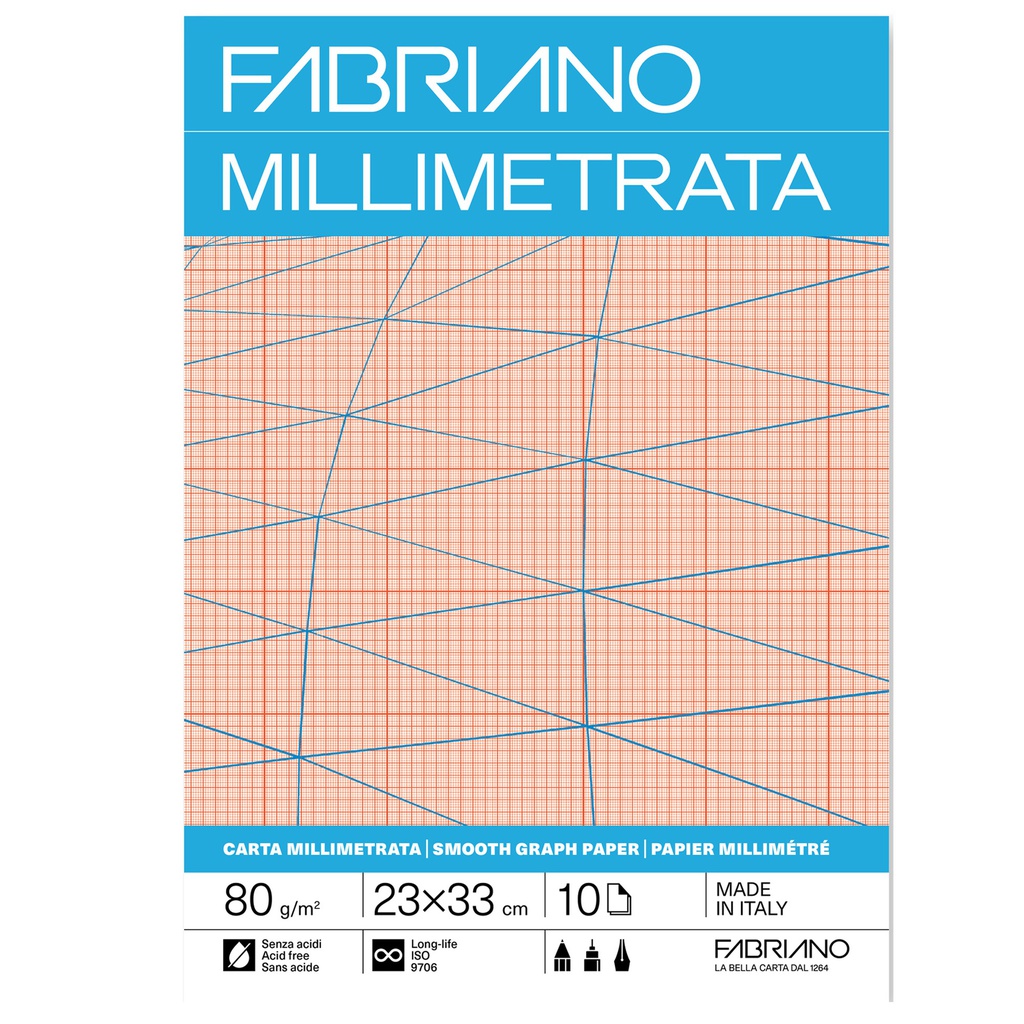 Blocco carta millimetrata 23x33cm 80gr 10fg Fabriano