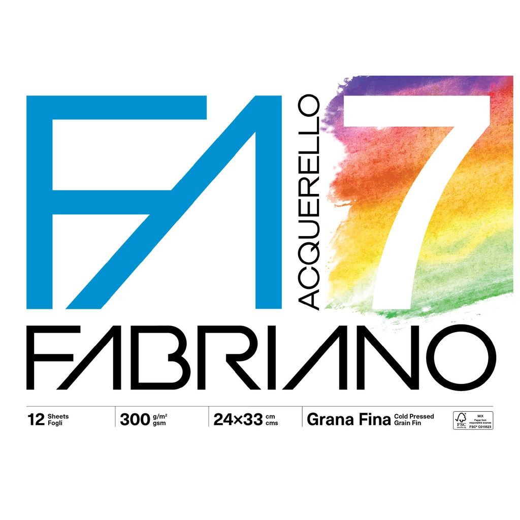 Blocco acquerello F7  24x33cm 12fg 300gr grana fine Fabriano