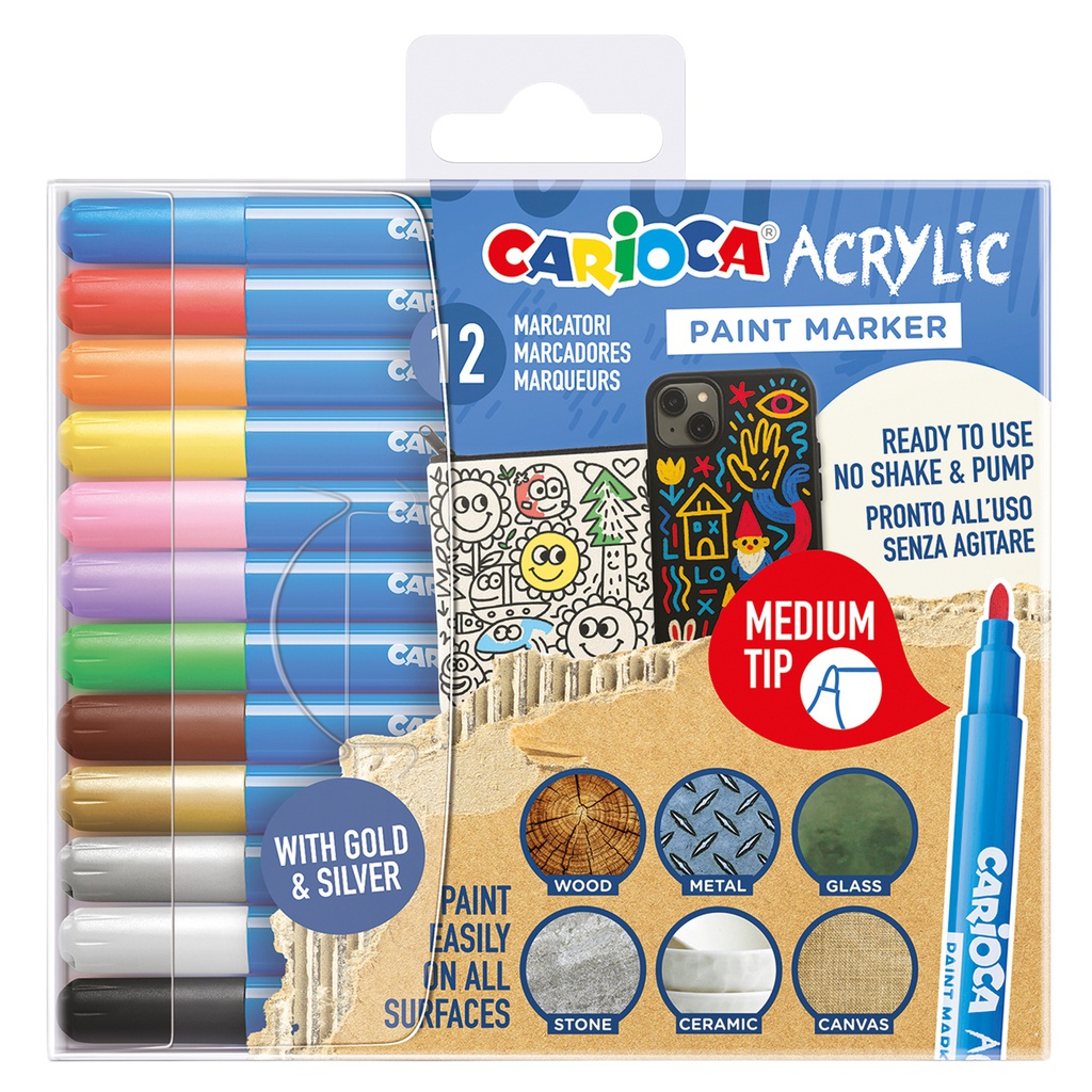 Astuccio 12 Paint Marker acrilico punta media colori assortiti Carioca