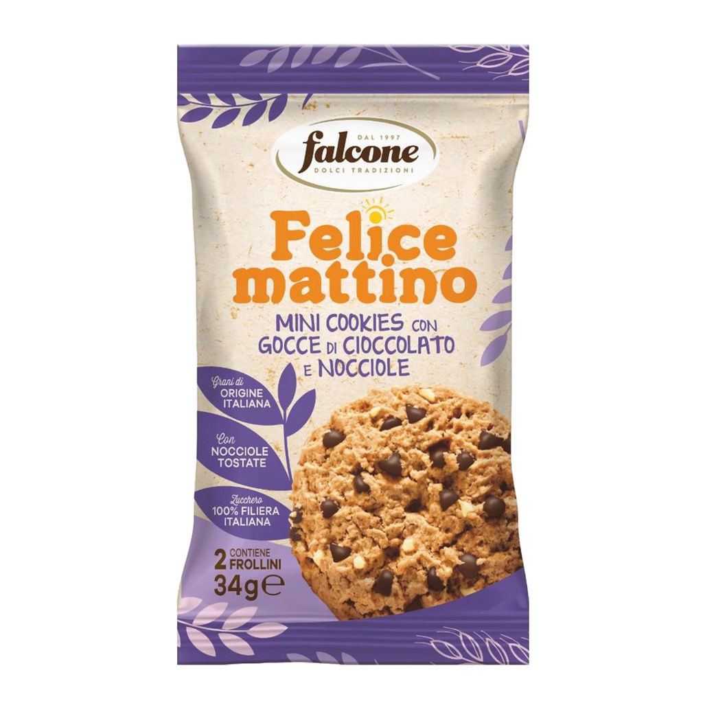 Mini cookies con gocce di cioccolato e nocciole 34gr Falcone