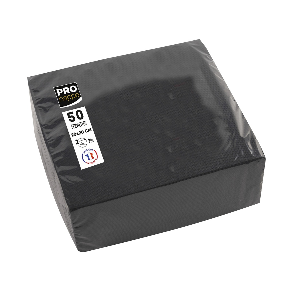 Conf 50 tovaglioli cocktail 2 veli 20x20cm carta nero Pro Nappe