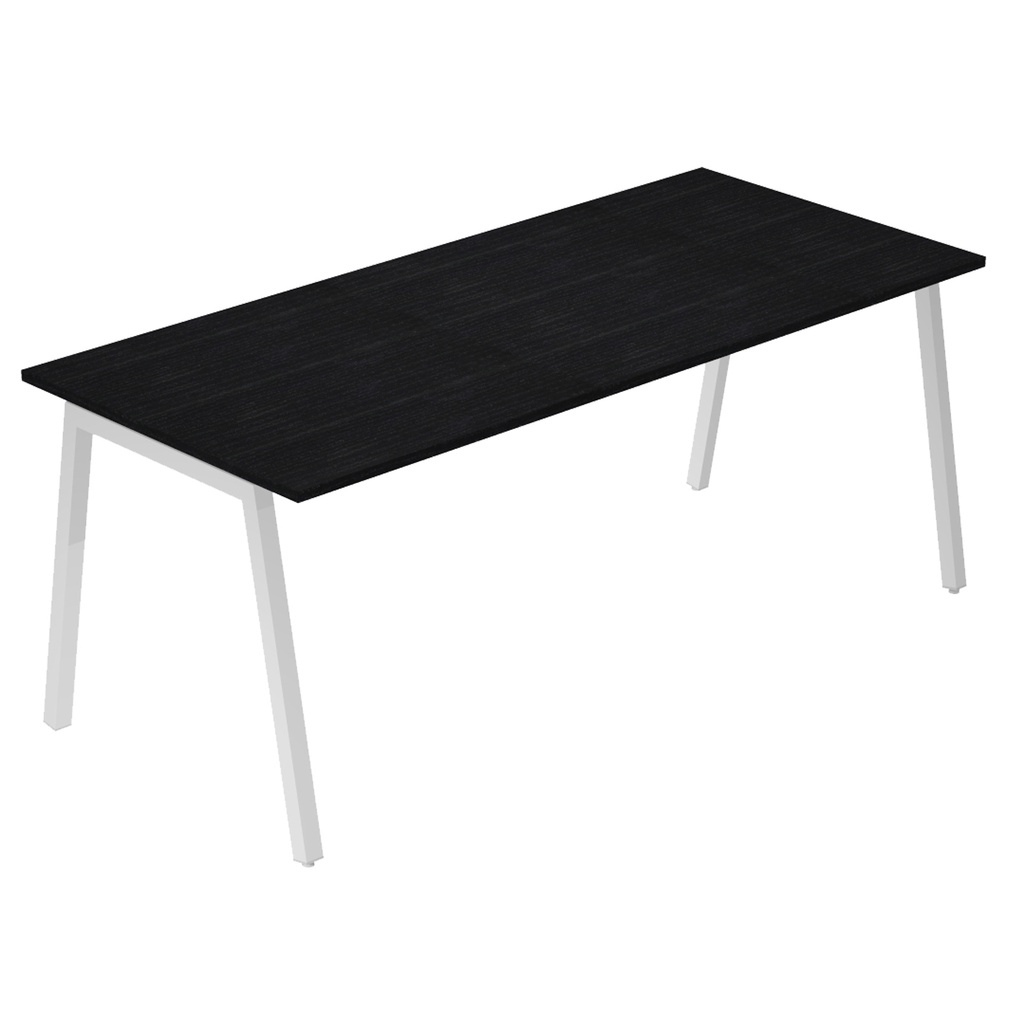Scrivania lineare Easy struttura bianca gambe inclinate 160x80cm nero venato