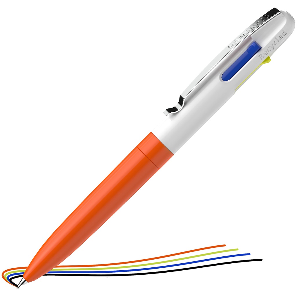 Penna a sfera Take 4 a quattro colori punta M fusto arancione fluo Schneider