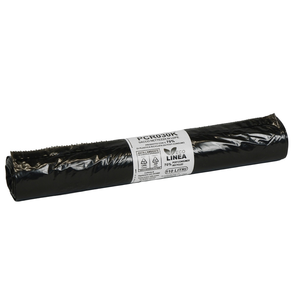 10 sacchi rifiuti PCR 110L 72x110cm 30gr nero Bio Extrusion