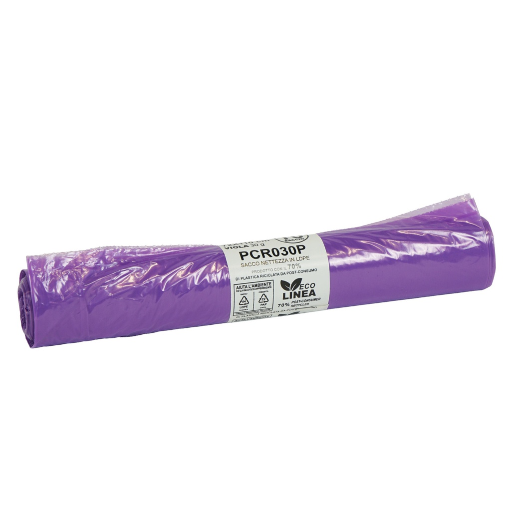 10 sacchi rifiuti PCR 110L 72x110cm 30gr viola Bio Extrusion