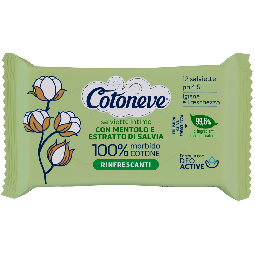 Busta da 12 salviette intime biodegradabili rinfrescanti Cotoneve