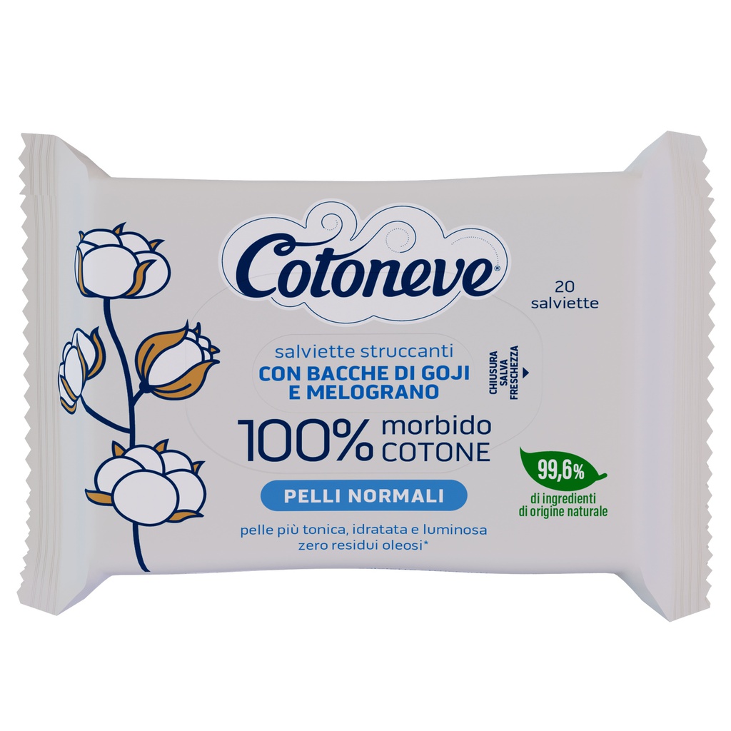 Busta da 20 salviette struccanti in cotone pelli normali Cotoneve