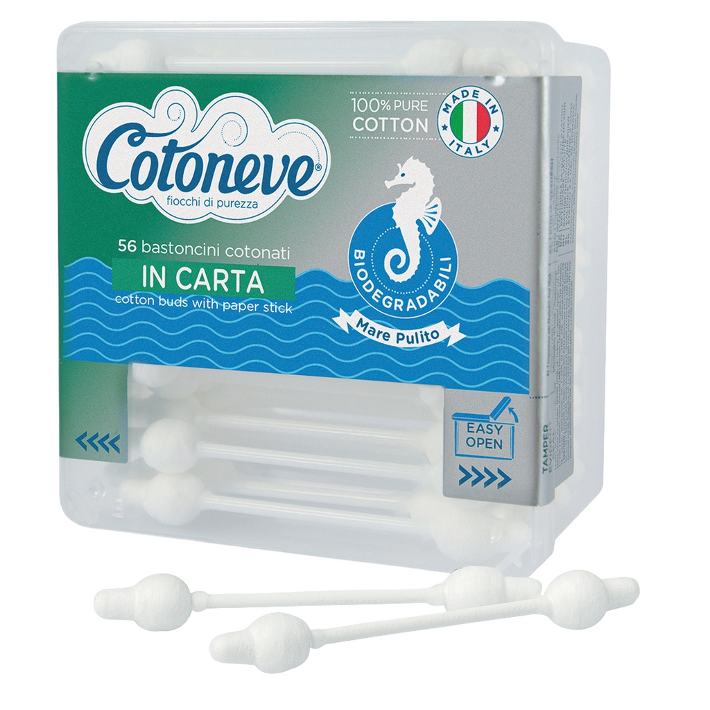 Cofanetto da 56 bastoncini cotonati biodegradabili puliorecchie salvatimpano Cot