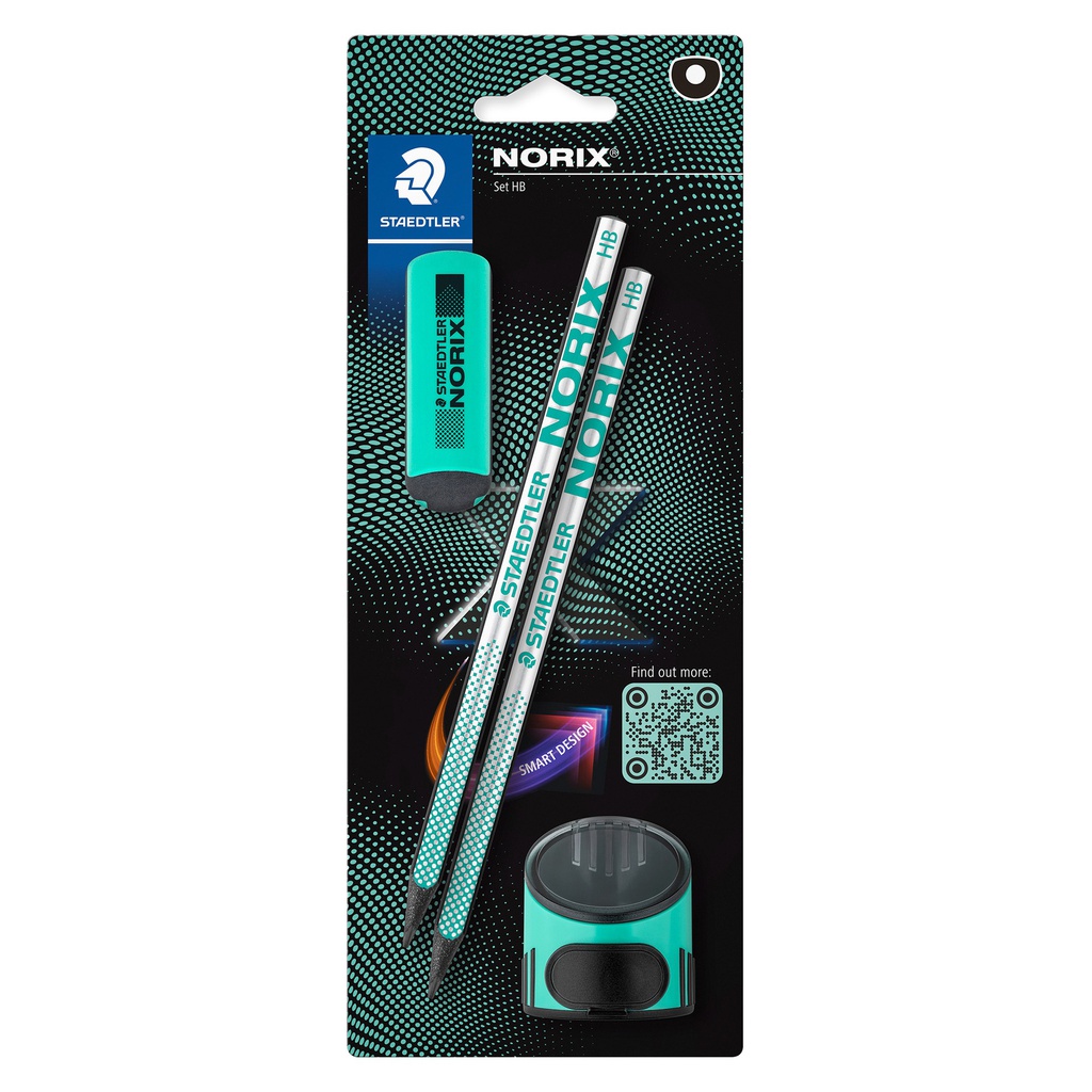 Set 2 matite HB/temperamatite/gomma Norix® turchese Staedtler