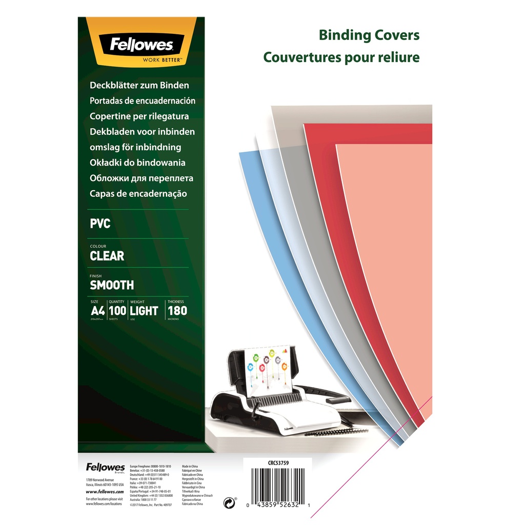 100 COPERTINE CLEAR PVC 180MIC A4 TRASPARENTE NEUTRO