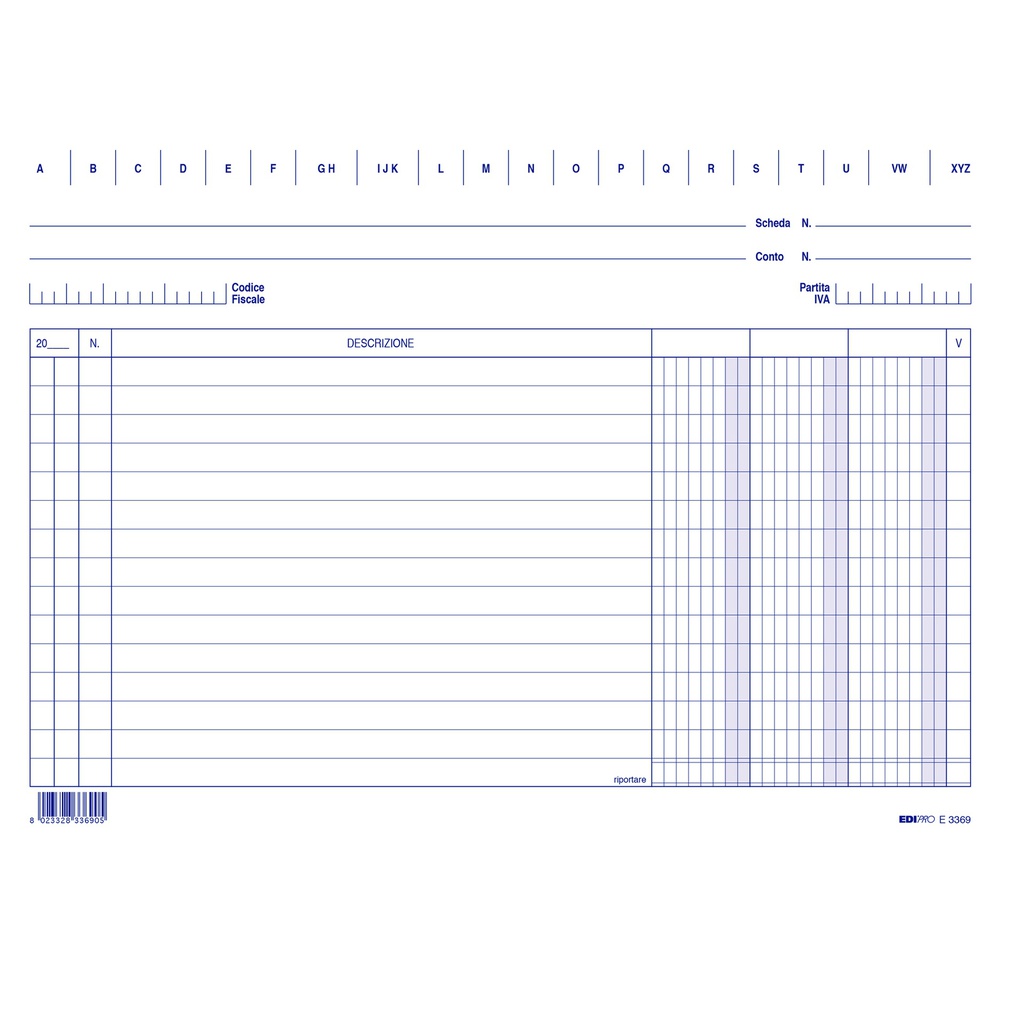 100 SCHEDE 3 COLONNE ORIZZONTALI 17X24CM E3369BL
