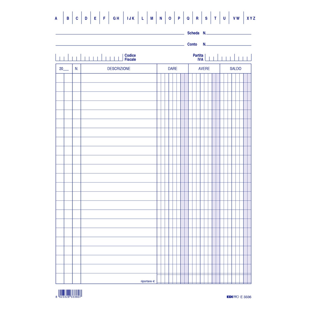 100 SCHEDE VERTICALE 21X15CM DARE/AVERE/SALDO E3336BL