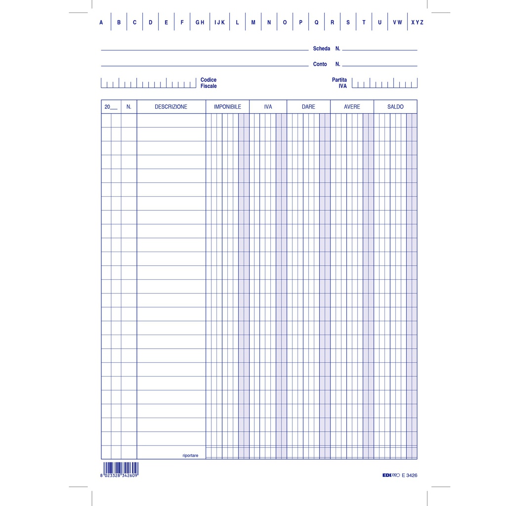 100 SCHEDE VERTICALI 24X17CM DARE/AVERE/SALDO/IVA E3426BL EDIPRO