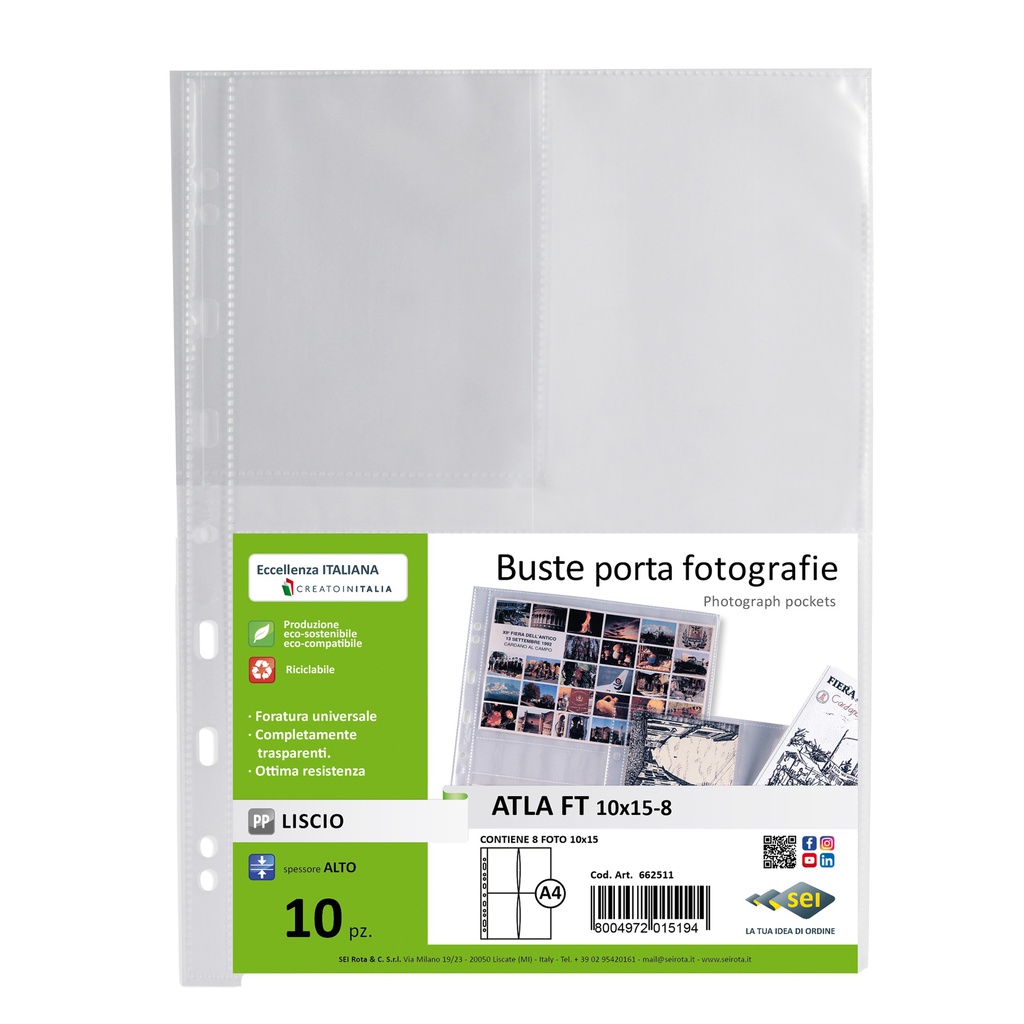 10 BUSTE FORATE PORTA FOTO A 8 SPAZI 10X15 SEI ROTA