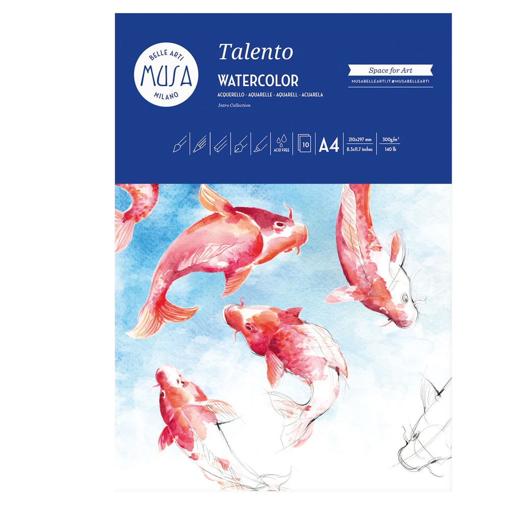 10 fogli carta da acquerello TALENTO 300gr/m2 f.to A3 MUSA