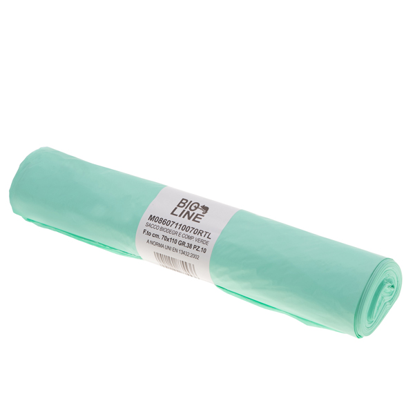 10 Sacchi BIO verdi 70x110cm 110Lt 18mic