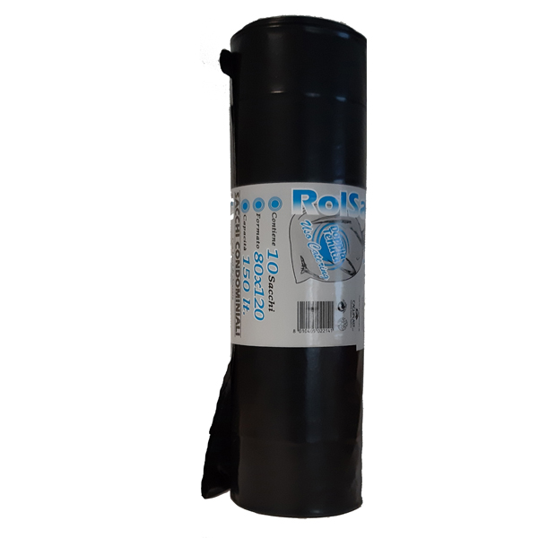 10 Sacchi Nero 80x120cm 150Lt 74mic Rolsac