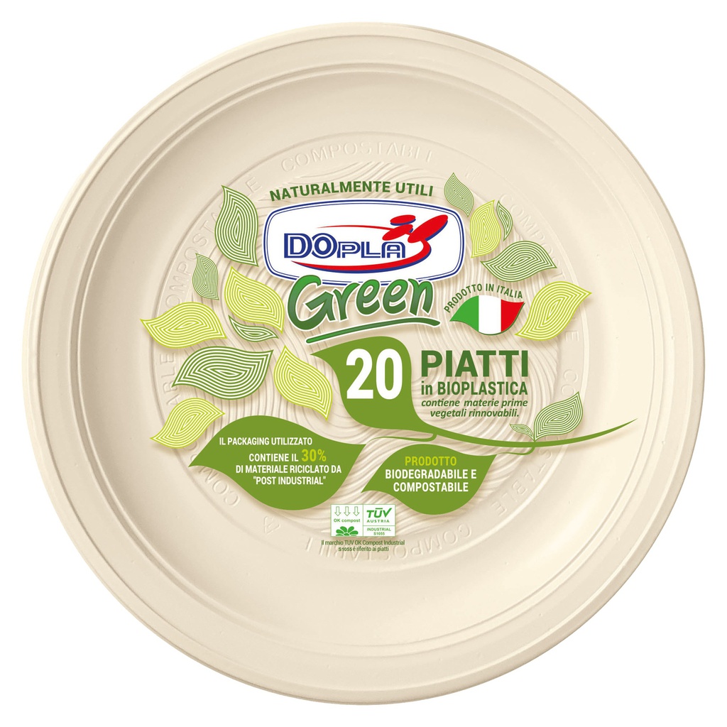 20 Piatti piani D220mm BIO Mater-bi DOpla Green art. 40033