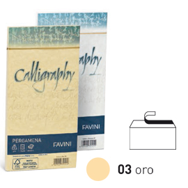 25 buste CALLIGRAPHY PERGAMENA 110x220mm 90gr oro FAVINI