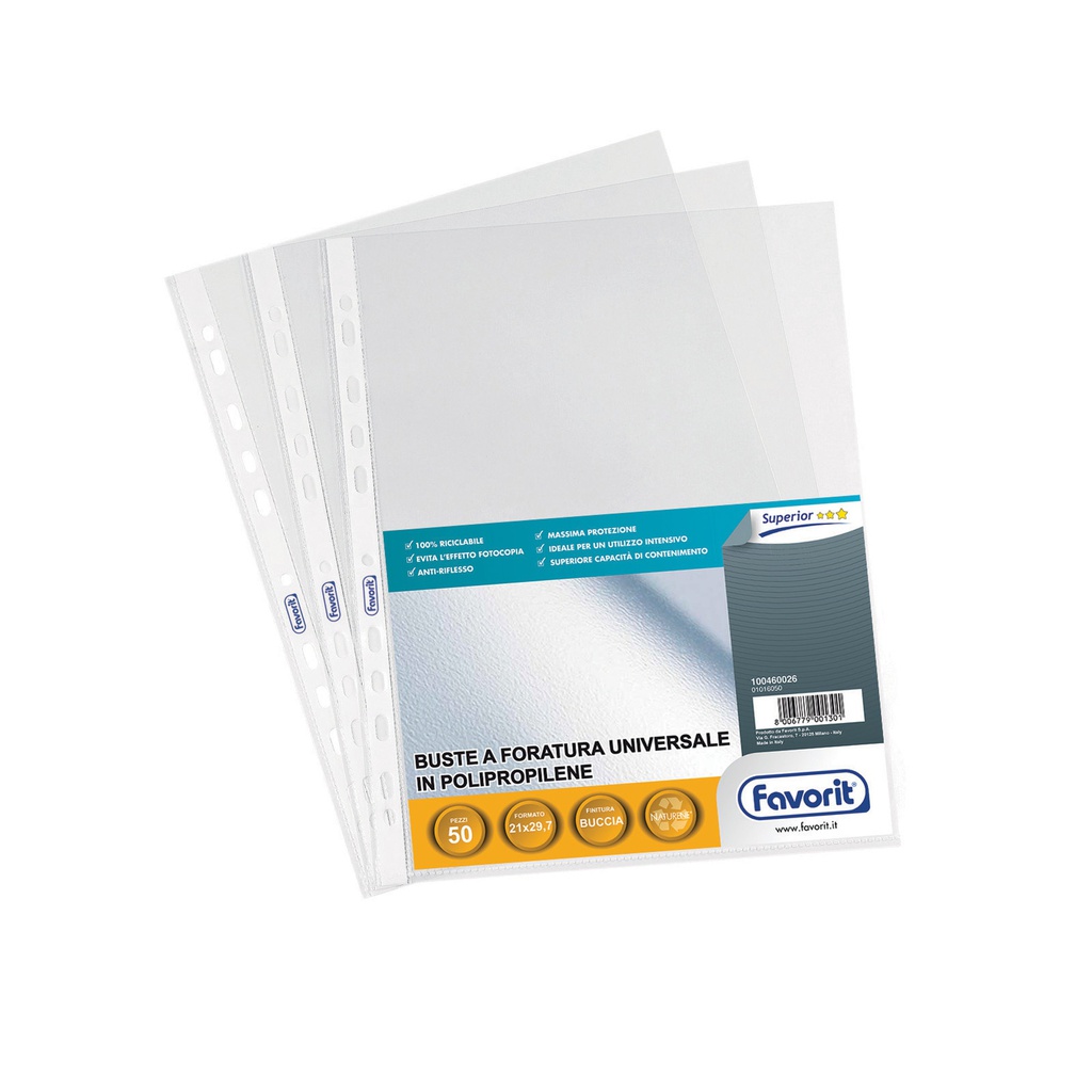50 BUSTE FORATE 21X29,7 1725UNI/15 SUPERIOR B.A.FAVORIT