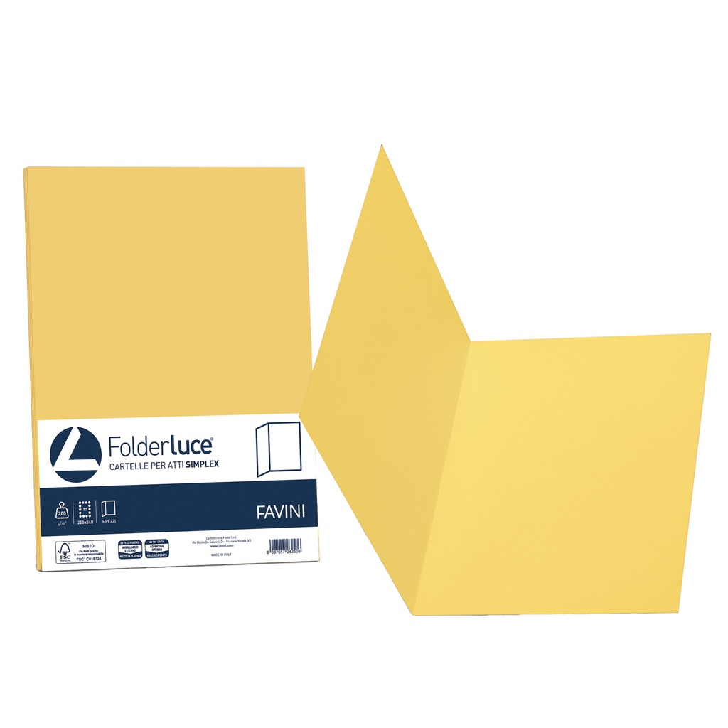 50 cartelline semplici LUCE 200gr 25x34cm giallo sole FAVINI