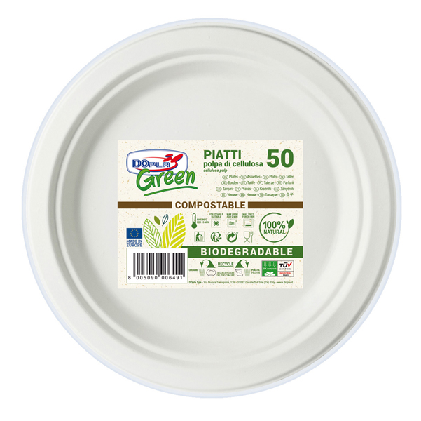 50 Piatti piani D220mm BIODEGRADABILI Dopla Green art.7757