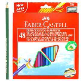 ***ASTUCCIO 48 PASTELLI COLORATI TRIANGOLARI ECO + TEMPERINO FABER CASTELL