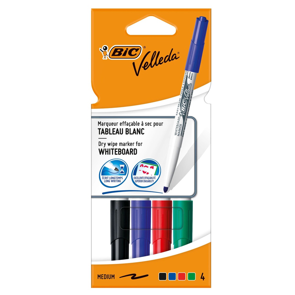 Astuccio 4 pennarelli VELLEDA 1741 punta tonda whiteboard colori assortiti BIC®