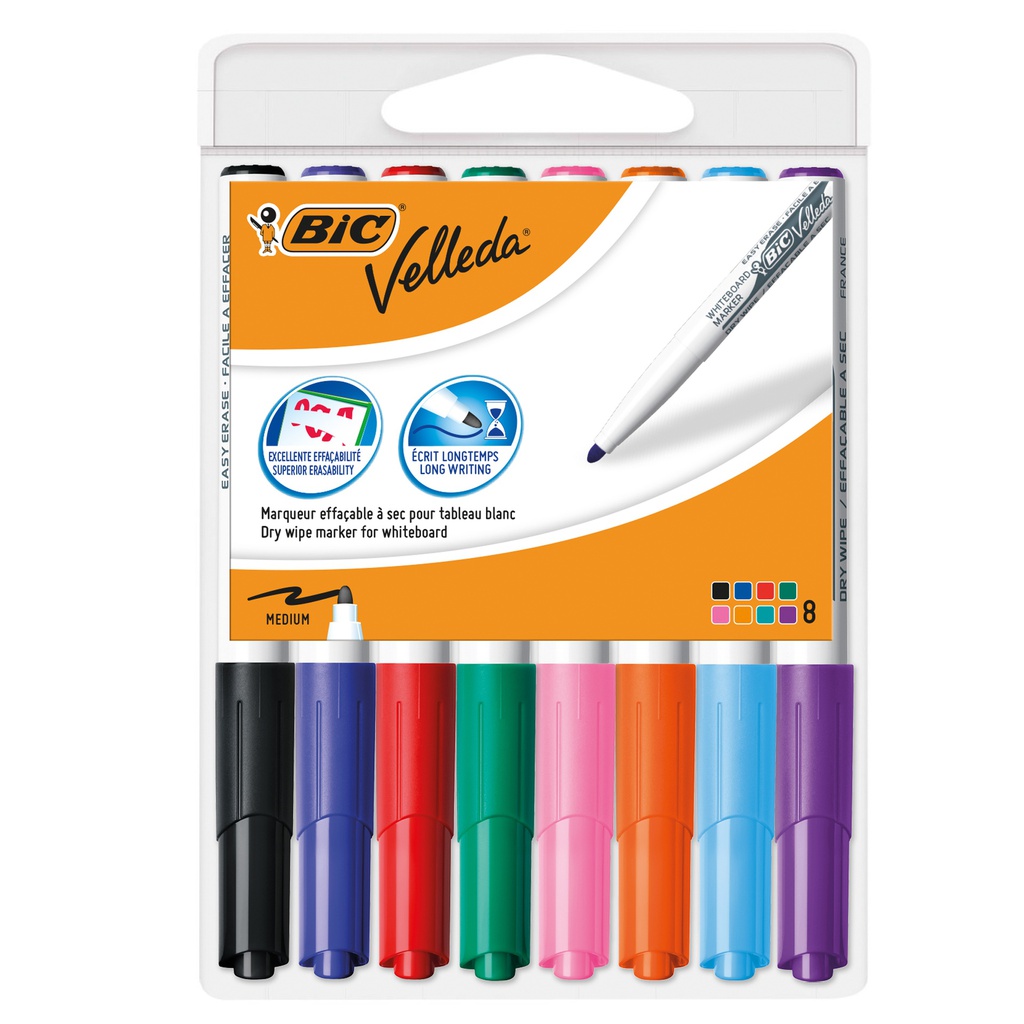 Astuccio 8 pennarelli VELLEDA 1741 punta tonda whiteboard colori assortiti BIC®